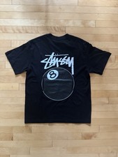 Stussy Black 8 Ball Logo Graphic Crewneck Tee Men’s Size L NWT picture