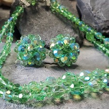 VINTAGE GREEN Cut-Glass Necklace & Matching Clip Earrings in gorgeous condition  picture