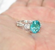 Natural Blue Paraiba Tourmaline Ring Handmade Oval Cut 925 Silver Ring  7 US picture