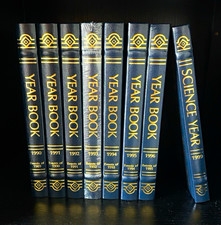 Vintage World Book Year Books 1990-1996 + 1999 Science Year Blue Gold Hardcover picture