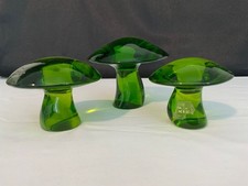 Viking Glass Epic Avocado Green Mushroom Set of 3 MCM Art Glass picture