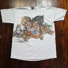 Vintage 90s Big Jungle Cat Shirt Men XL Signal Single Stitch USA Double Sided picture