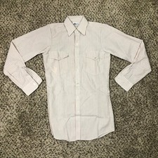 NEW 60s Riverside Men Sz M Button Up L/S Shirt Work White Red Stripe Pocket VTG picture