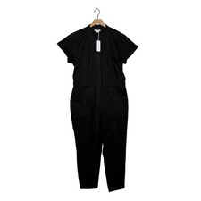 NEW Outerknown Jenson Jumpsuit Size L Black Utility Snap Button Short Sleeve picture