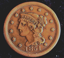 1851 Large Cent Braided Hair, N26-R4, Strong VF Features 1C picture