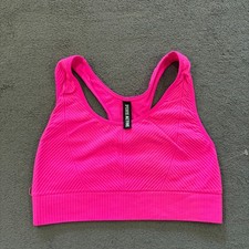 PINK Active Hot Pink Seamless Ribbed Padded Racerback Sports Bra Women's Size M picture