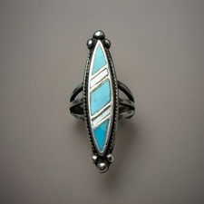 Vintage Zuni Turquoise MOP Sterling Silver Ring Sz5 picture