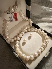Macy’s Cultured Freshwater Pearl Necklace (18”)& Earrings Set in Sterling Silver picture