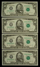 4 Consecutive 1990 $50 FRN US Federal Reserve Notes - FR2124B - UNC- SKU-CA2349 picture