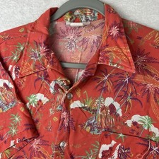 VTG Sears Jeans Joint Avril Rayon Floral Aloha Hawaiian Shirt Men L (fits S) 70s picture