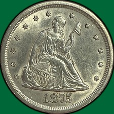 1875-S Twenty Cent Piece Choice Almost Uncirculated AU+/UNC Coin #48190 picture