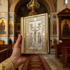 Orthodox Gospel Cover Crucifixion Relief Icon Priest Liturgy Church Holy Decors picture