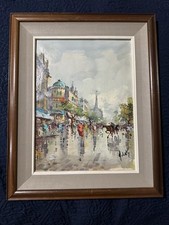 Antonio DeVity Original Oil Painting Paris St Signed Framed 17x20.5” Mid Century picture