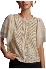 Anthropologie Women's Let Me Be Sequined Embroidered Top Honey picture