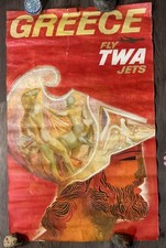 Original 1950’s GREECE FLY TWA JETS  by David Klein, Airline Poster picture