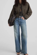Madewell Low‑Slung Baggy Jeans Women’s 31 Medium Wash Button Fly Distressed EUC picture