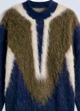 Fashion Nova Men Luxury Mock Neck Sweater L Navy Olive Fuzzy Brushed Knit New picture