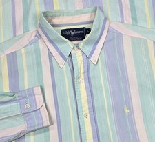 Vtg 80s Ralph Lauren Polo Men Shirt L Pastel Stripe Madras Long Sleeve Button Up picture