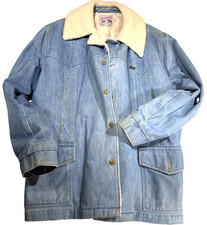 Vintage Lee Storm Rider Sherpa Lined Denim Jacket Long Coat USA Made XL picture