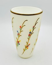 Antique Bohemian Cased Satin Glass Vase Handpainted Enamel Flowers 8” Gold Trim picture