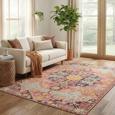 NEW Anthropologie Moroccan Boho Multicolor Washable Area Rug Carpet - 5' x 7' picture