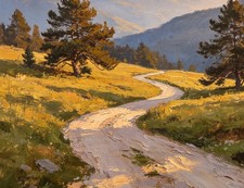 Stunning Oil Painting Handpainted On Canvas Wild Hill Morning Glow 1PC picture