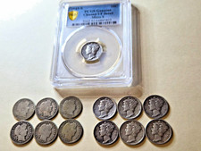 1945-S Mercury Dime 10C Micro S PCGS Plus 6 Mercury And 6 Barber Dimes picture