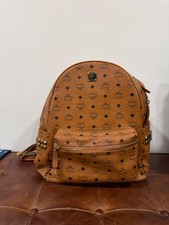 Authentic MCM Medium Visetos Stark Backpack Caramel Cognac Gold Studs picture