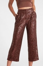 NWT EXPRESS Size XL Women's Brown Cropped High Rise Sequin Pants Pockets picture
