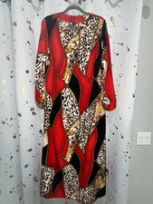 Women's Satin Leopard Print Kimono Robe Button-Front V-Neck 2XL Red/Black picture