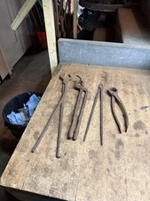 Antique Old Rare Blacksmith Forging Iron Tongs Cutters Hand Tools Lot Of 4 USA picture
