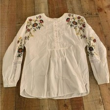 LOFT white 1/4 button up tunic with floral embroidery size small picture