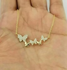 0.50Ct Round Simulated Diamond Butterfly Pendant Necklace 14K Yellow Gold Plated picture