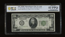 DBR 1928-B $20 DGS FRN St. Louis Fr. 2052-Hdgs PCGS-B 53 PPQ Serial H03564313A picture