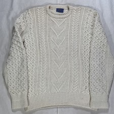 Vintage Pendleton Wool Fisherman Cable Knit Sweater Ivory Made in USA Sz Sm picture