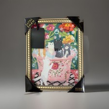 NEW SAPNA SHAH Cats In a Bubble Bath Bathtub Floral Framed Art Print Portrait picture