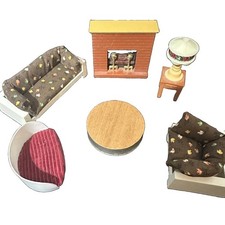 VTG Fisher Price Little People Dollhouse Furniture Sofa Chair Firepla.Lamp Table picture