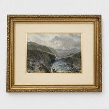 Antique c1871 Samuel Bough Borrowdale Hand-Colored Engraving Framed picture