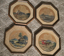 VTG Set 4 Signed Octagonal Leaf Impression Pastoral Art 13