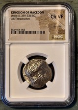Macedon Philip II AR Tetradrachm NGC Ch VF 359-336 BC Lifetime Zeus Youth Horse picture