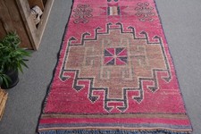 3,1x9,6 ft Vintage Turkish Rug, Runner Rug, Red Herki Check Rug picture