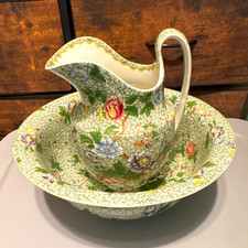 Copeland Spode 2pc Floral Chintz Pitcher & Bowl Set Green  Ceramic picture