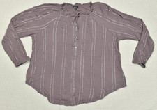 Torrid Size 1 Purple Metallic Stripe Peasant Blouse Long Sleeve Boho Button Up picture