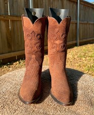 Lucchese Full Chocolate Inlay Hippo Pre-Ban Vintage Cowboy Boots 9.5 C (Fit 8.5) picture