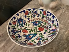Turkish hand painted large bowl Iznik floral motif pattern signed picture