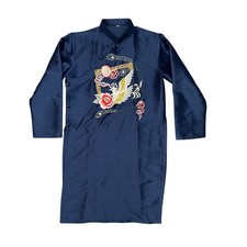 Vietnamese Ao Dai Embroidered Hand Beaded Pheonix Size Large Navy Blue Rare picture