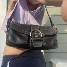 COACH 3653 Soho Double Pocket Shoulder Bag Flap Y2K Buckle Black Purse VTG picture