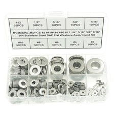 360 PCS #2 To 7/16 Inch SAE Flat Washer Assortment 304 Stainless Steel 188 picture