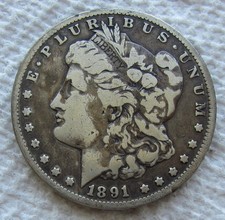 1891-CC $1 Morgan Silver Dollar Rare Key Date Carson City CC Mid Grade Cleaned picture