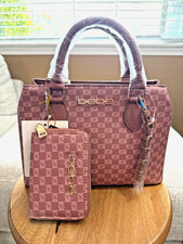 bebe Pink Monogram Satchel Handbag & Zip Around Wallet 2 Piece Set NWT picture